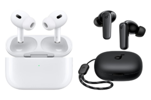 Apple AirPods 2nd Generation and Soundcore P20i side by side