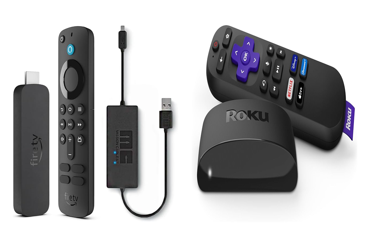 Amazon Fire TV Stick 4K and Roku Express 4K+ side by side